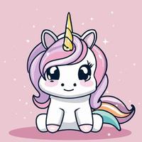 linda ilustración de unicornio unicornio kawaii chibi estilo de dibujo vectorial dibujos animados de unicornio vector