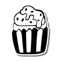 Monochrome Cupcake with topping on white silhouette and gray shadow. Vector illustration for decoration or any design.