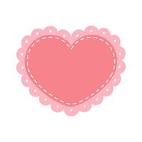 Scalloped Edge Stitched Heart Frame Badge Vector. Simple label sticker template. Cute Valentines Day frill ornament. Vector illustration isolated on white background.