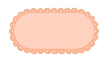 Scalloped Edge Oval Long Frame Badge Vector. Simple label sticker template. Cute vintage frill ornament. Vector illustration isolated on white background.