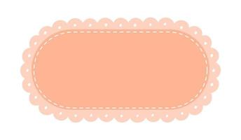 Scalloped Edge Stitched Rectangle Long Frame Badge Vector. Simple label sticker template. Cute vintage frill ornament. Vector illustration isolated on white background.