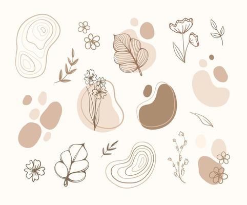Abstract Shapes Boho Floral simple minimalist hand drawn art set. Modern aesthetic illustrations. Bohemian style collection of contemporary artistic design element.