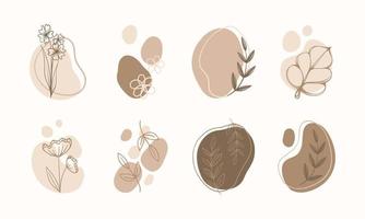 Abstract Boho Floral simple minimalist hand drawn art set. Modern aesthetic illustrations. Bohemian style collection of contemporary artistic design element. vector