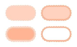 Scalloped Edge Stitched Rectangle Long Frame Badge Set. Simple label sticker template. Cute vintage frill ornament. Vector illustration isolated on white background.