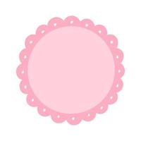 Scalloped Edge Circle Frame Badge Vector. Simple label sticker template. Cute vintage frill ornament. Vector illustration isolated on white background.