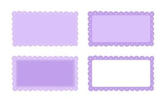 Scalloped Edge Stitched Rectangle Long Frame Badge Vector. Simple label sticker template. Cute vintage frill ornament. Vector illustration isolated on white background.