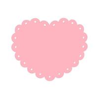 Scalloped Edge Doily Heart Frame Badge Vector. Simple label sticker template. Cute Valentines Day frill ornament. Vector illustration isolated on white background.