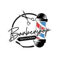 logo de barbería estilo clásico vintage, icono de insignia de pomada de corte de pelo de moda de salón simple minimalista moderno, barra de barbero maquinilla de afeitar afeitado tijera hoja de afeitar símbolo retro vector