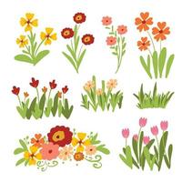 Hand drawn spring flower and leaf collection Vector Illustration