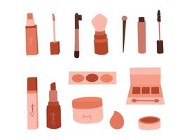 Beauty products, cosmetics for skin and hair care set vector illustrations of bottles, tubes, and jar