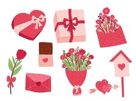 vector plano día de san valentín celebración flor regalo amor ilustración