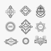 Set of vintage linear thin line geometric shape art deco retro design elements with badge