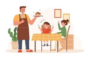 Dad serving family breakfast vector image