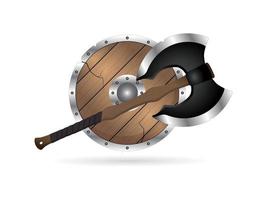 Axe and shield vector illustration. Medieval ages or middle ages concept