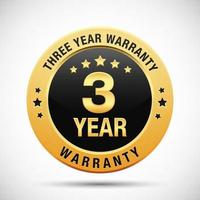 3 years warranty golden badge isolated on white background vector