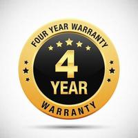 4 years warranty golden badge isolated on white background