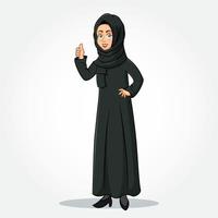 personaje de dibujos animados de mujer de negocios árabe en ropa tradicional dando pulgares arriba signo vector