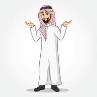 Arabic Businessman cartoon Character in traditional clothes spreading his hands vector