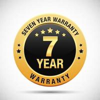 7 years warranty golden badge isolated on white background vector