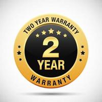 2 years warranty golden badge isolated on white background vector