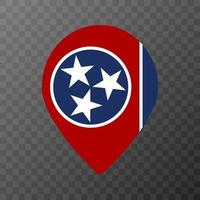 Map pointer with flag Tennessee state. Vector illustration.