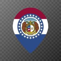 Map pointer with flag Missouri state. Vector illustration.