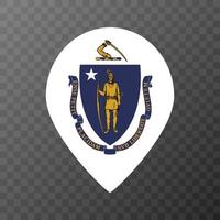 Map pointer with flag Massachusetts state. Vector illustration.