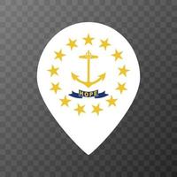 Map pointer with flag Rhode Island state. Vector illustration.