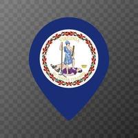 Map pointer with flag Virginia state. Vector illustration.