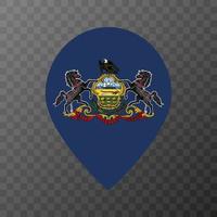 Map pointer with flag Pennsylvania state. Vector illustration.