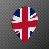 Map pointer with UK flag. Vector illustration.