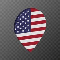 Map pointer with USA flag. Vector illustration.