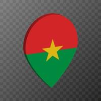 Map pointer with Burkina Faso flag. Vector illustration.