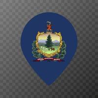 Map pointer with flag Vermont state. Vector illustration.