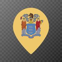 Map pointer with flag New Jersey state. Vector illustration.