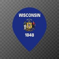 Map pointer with flag Wisconsin state. Vector illustration.