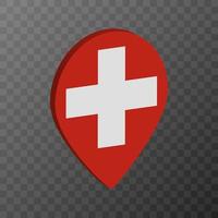 Map pointer with Switzerland flag. Vector illustration.