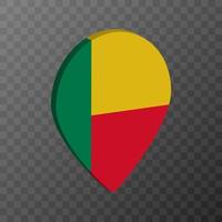 Map pointer with Benin flag. Vector illustration.