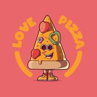 personaje de rebanada de pizza lleno de ilustración de vector de amor. comida, amor, concepto de diseño divertido.