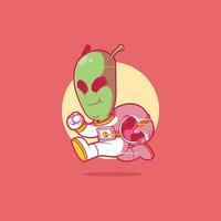 Alien character dressed as an astronaut running vector illustration. Science, exploration, space design concept.
