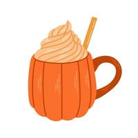 taza de café con leche con especias de calabaza para el menú de otoño o el diseño de tarjetas de felicitación. ilustración vectorial vector
