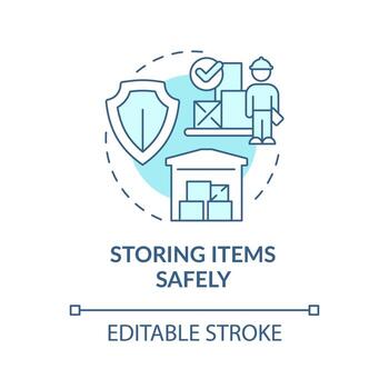 Storing items safely turquoise concept icon. Measure to avoid workplace injuries abstract idea thin line illustration. Isolated outline drawing. Editable stroke vector