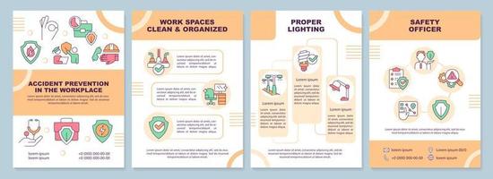 plantilla de folleto de prevención de accidentes en el lugar de trabajo. diseño de folletos con iconos lineales. 4 diseños vectoriales editables para presentación, informes anuales vector