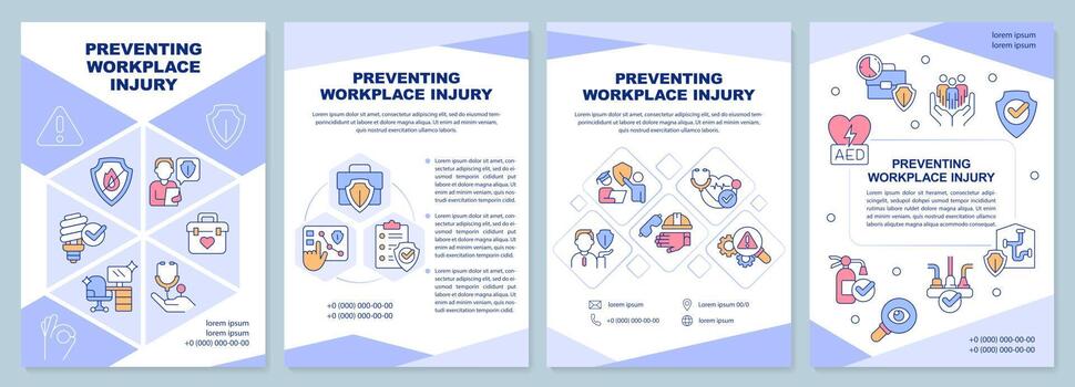 Preventing workplace injury brochure template. Work safety. Leaflet design with linear icons. Editable 4 vector layouts for presentation, annual reports