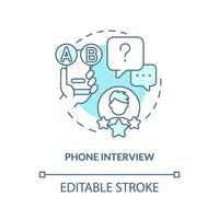 Phone interview turquoise concept icon. Call survey. Usability testing method abstract idea thin line illustration. Isolated outline drawing. Editable stroke vector