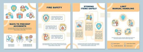 Ways to prevent accidents brochure template. Safe work area. Leaflet design with linear icons. Editable 4 vector layouts for presentation, annual reports