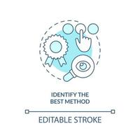 Identify best method turquoise concept icon. Perfect usability testing strategy abstract idea thin line illustration. Isolated outline drawing. Editable stroke vector