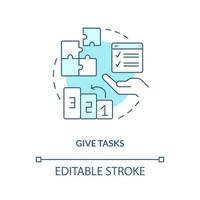Give tasks turquoise concept icon. Provide instruction for testing session abstract idea thin line illustration. Isolated outline drawing. Editable stroke vector