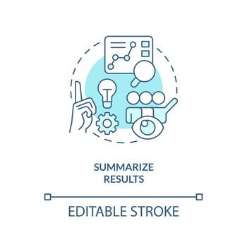 Summarize results turquoise concept icon. Conclude research. Sum up and analyze abstract idea thin line illustration. Isolated outline drawing. Editable stroke vector