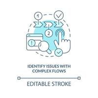 Determine issues with complex flows turquoise concept icon. Check mistakes abstract idea thin line illustration. Isolated outline drawing. Editable stroke vector